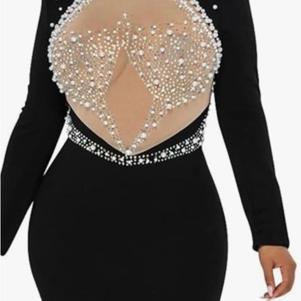 Banjul Black Bodycon Long Sleeve Plunge Dress